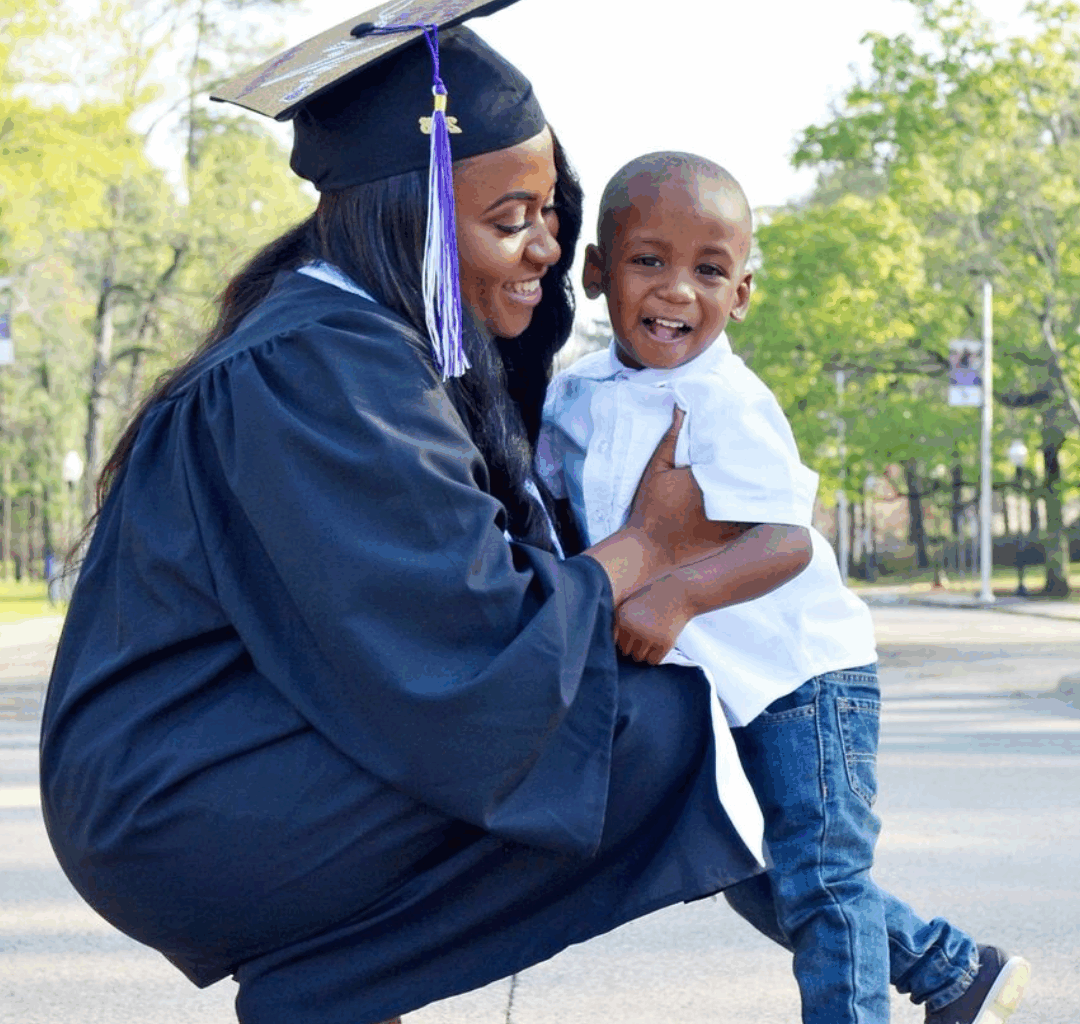 Mom graduating with child
